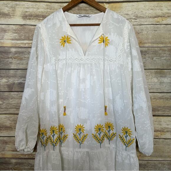 ZARA CROCHET  WHITE EMBROIDERED DRESS MAXI BLOGGERS FAV XXL - Picture 9 of 13